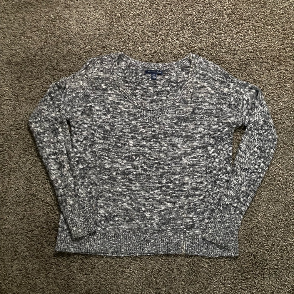 American Eagle Outfitters Gray Metallic Marled V-Neck Sweater Women’s Size S/P - Picture 2 of 6